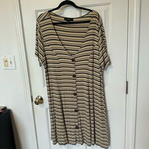 Forever 21 Beige and Black Striped Midi Dress